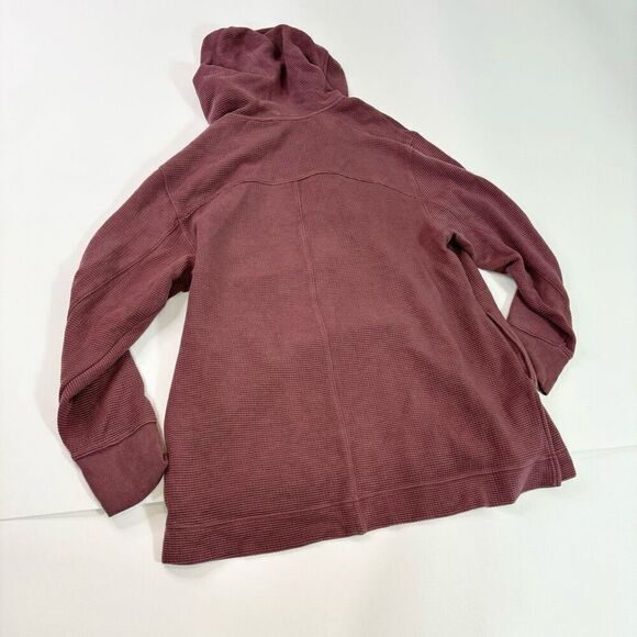 Athleta Sweater Womens Large Red Solid Long-Sleeve Pullover Hoodie Comfy Waffle - Picture 6 of 9